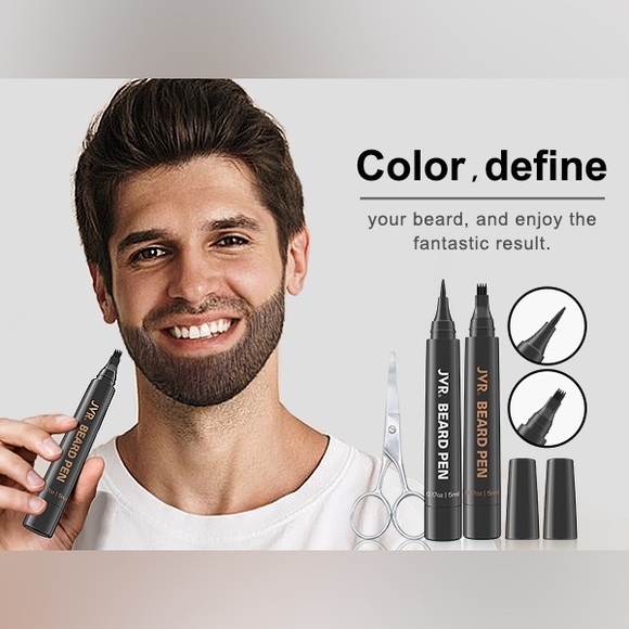 Barber Styling Pens Natural Finish Dark Gray & Black Waterproof w/Beard Scissor - Picture 11 of 12